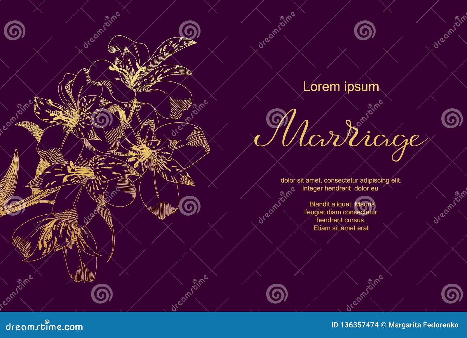 Luxury Wedding Card with Lily Sketch Flowers, Leaves. Marriage Card  Template. Vector Floral Invitation Background Stock Vector - Illustration  of party, pattern: 136357474
