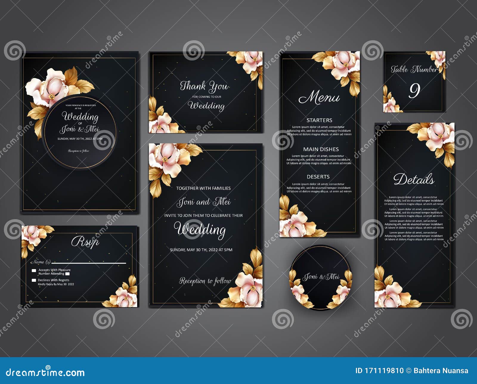Luxury Wedding Invitation Card Template Suite Elegant Realistic Floral  Background Bundle Invite Save Date Thank You Rsvp Stock Vector -  Illustration of florist, floral: 171119810