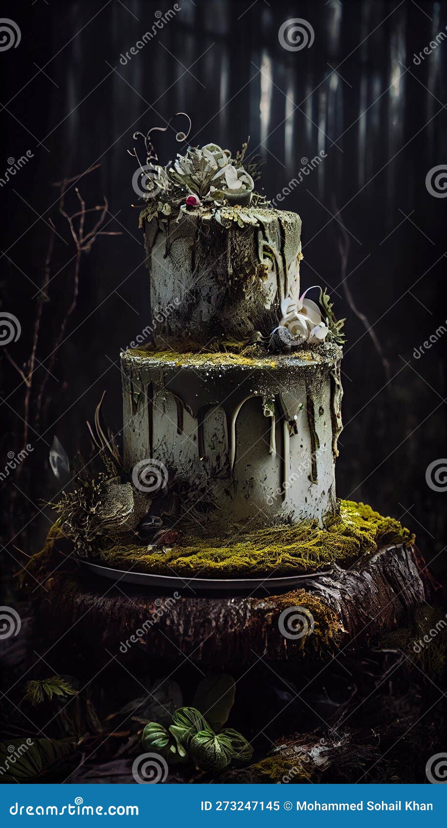 Luxury White and Green Swamp Wedding Cake Decorated with White Flowers on  Light Theme Background AI Generative Stock Illustration - Illustration of  delicious, luxury: 273247145