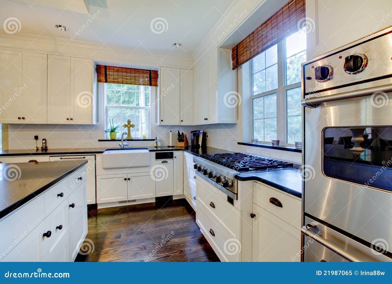 Luxury White Kitchen With Dark Floors Stock Image Image Of