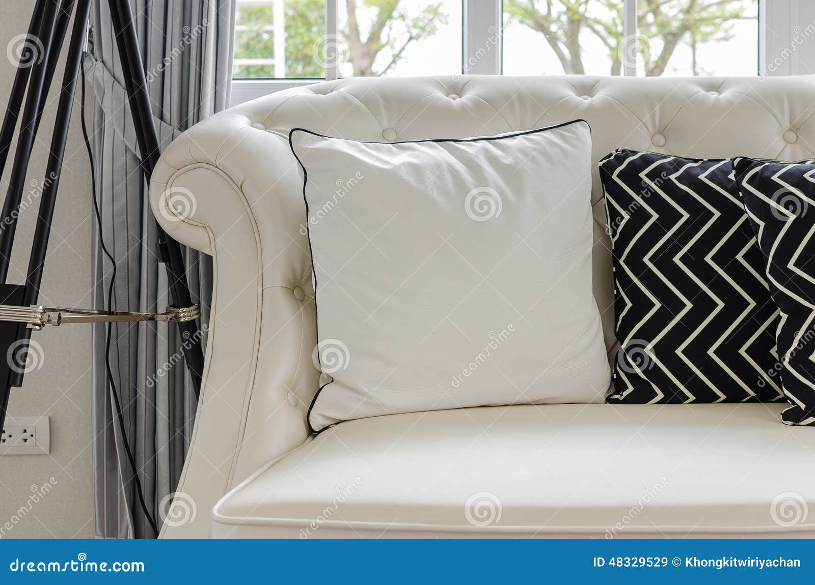 Luxury White Sofa in Living Room with White Pillows Stock Image Image