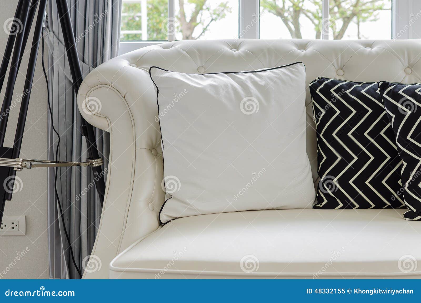 Luxury White Sofa in Living Room with White Pillows Stock Image Image