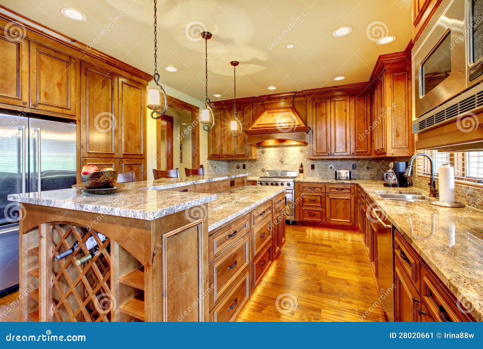 Luxury Wood Kitchen With Granite Countertop. Stock Image 