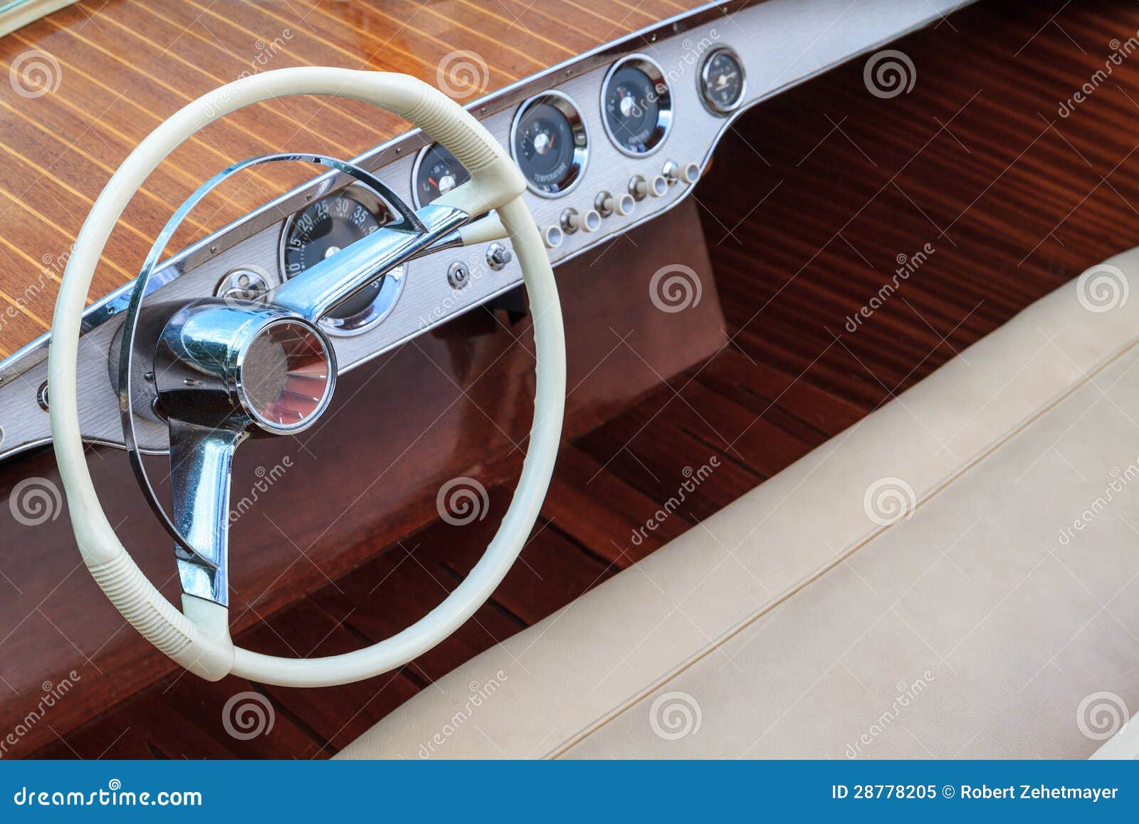 Luxury Wooden Motor Boat - Steering Wheel And Leather ...