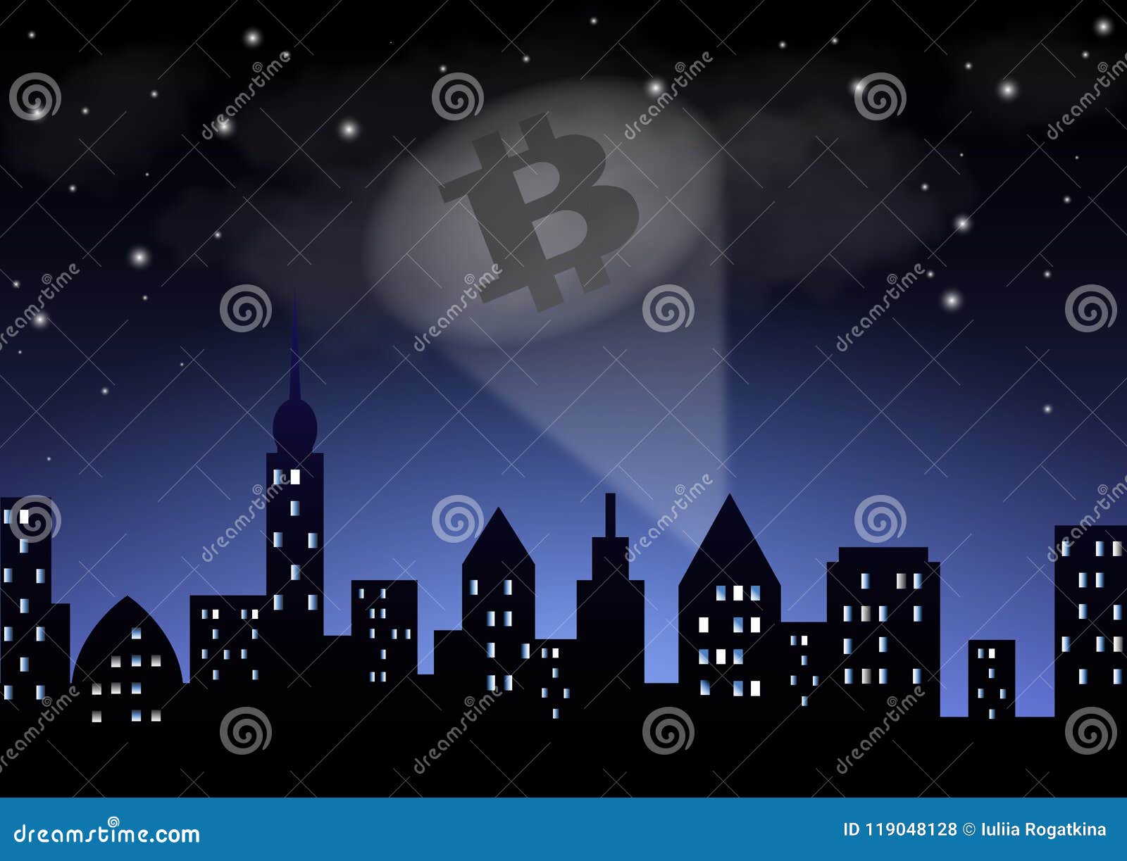 A Luz Do Holofote Revela a Criptomoeda Bitcoin Sobre a Cidade Noturna Foto  de Stock Editorial - Ilustração de dinheiro, virtual: 119048128