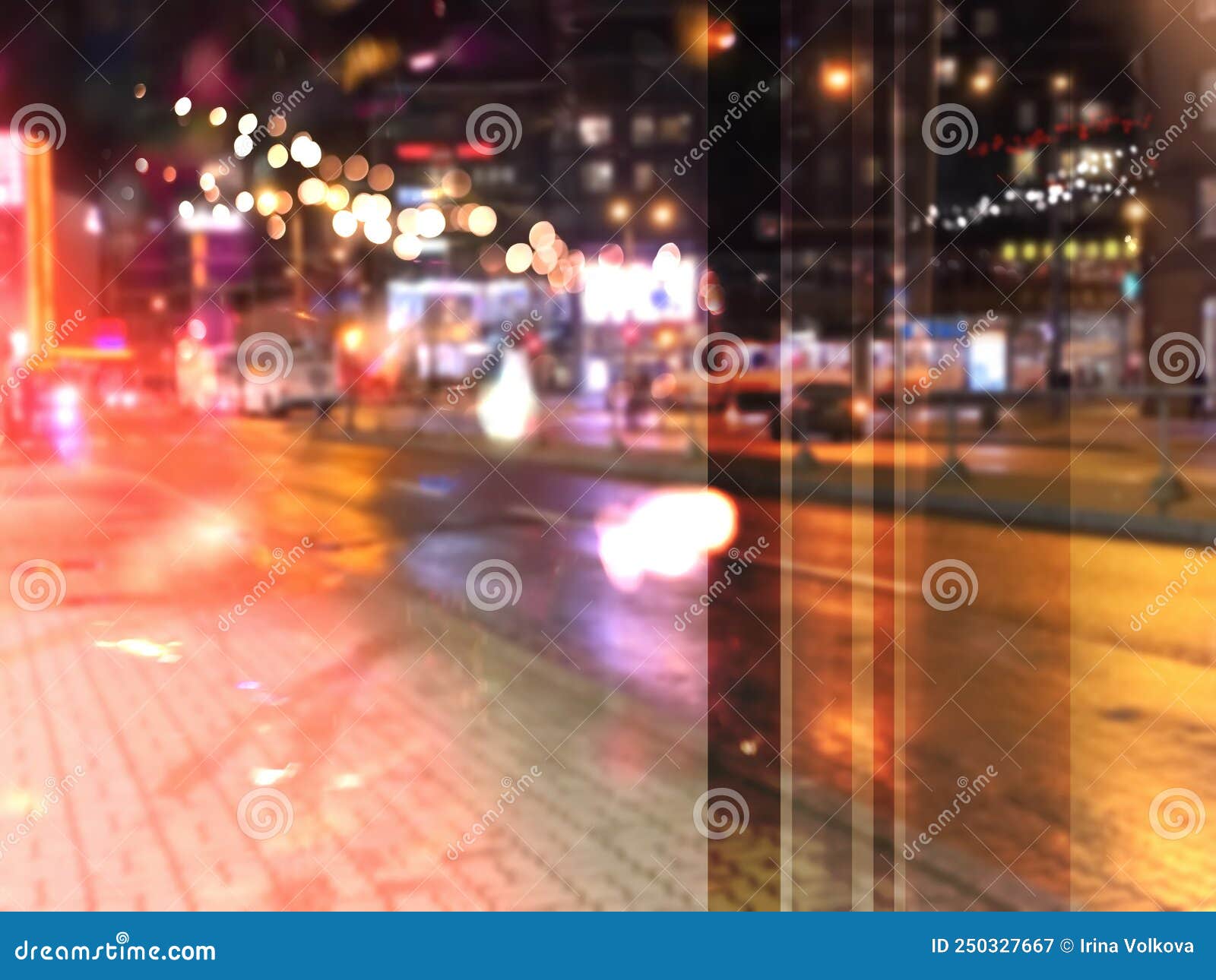 Luz Nocturna De La Ciudad Reflejo De La Calle Tráfico De Los