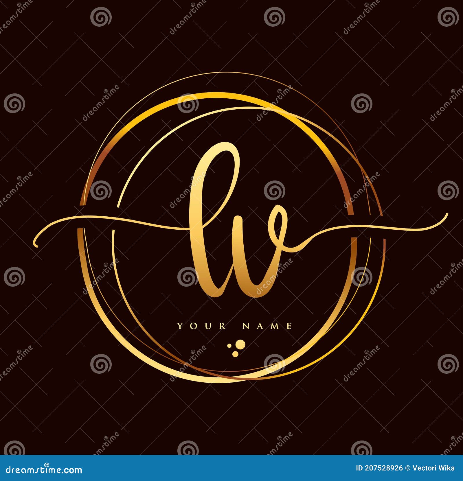 LV Initial Handwriting Logo Golden Color. Hand Lettering Initials