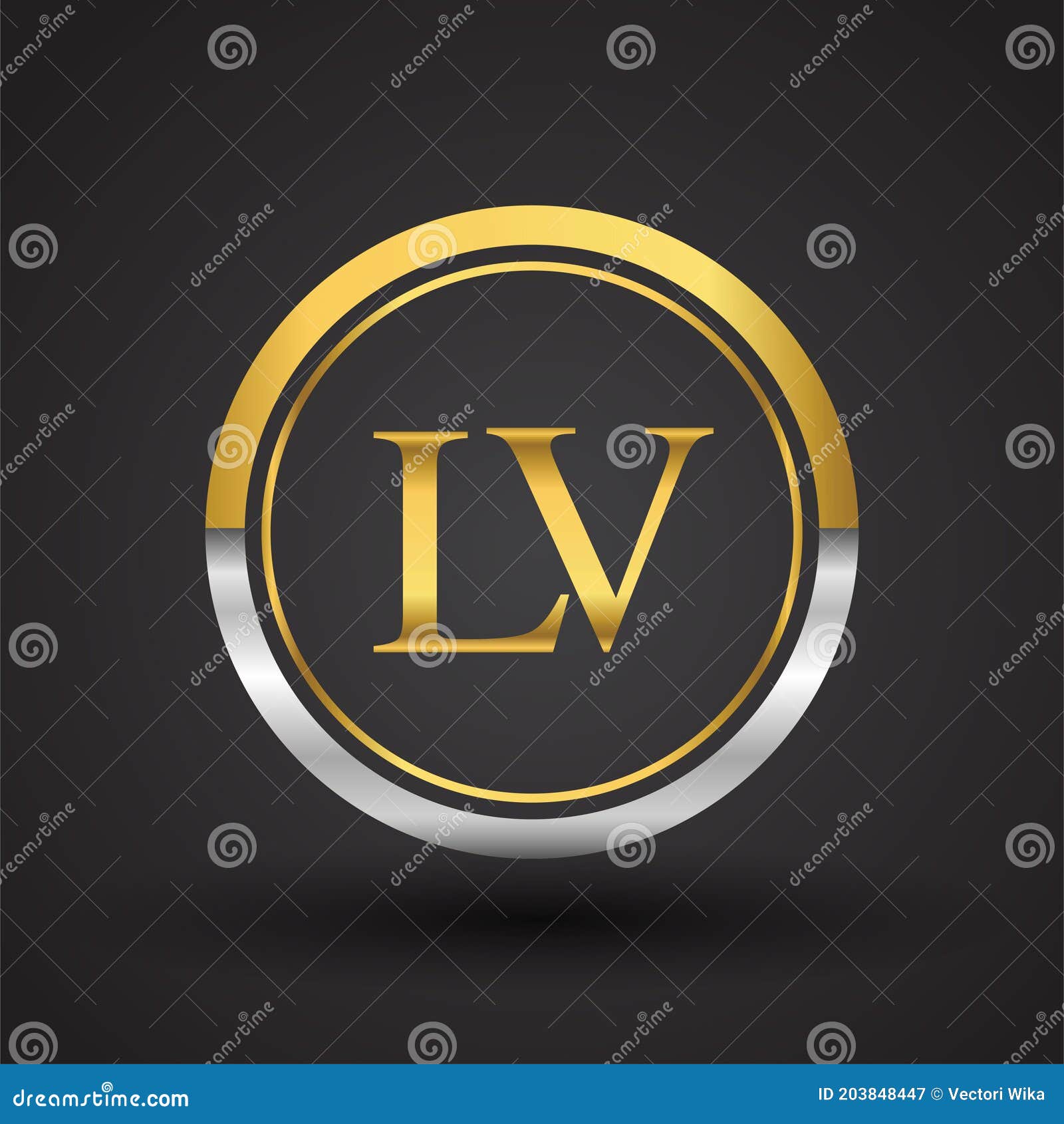 Initial Letter Logo LV Company Name Gold And Silver Color Swoosh