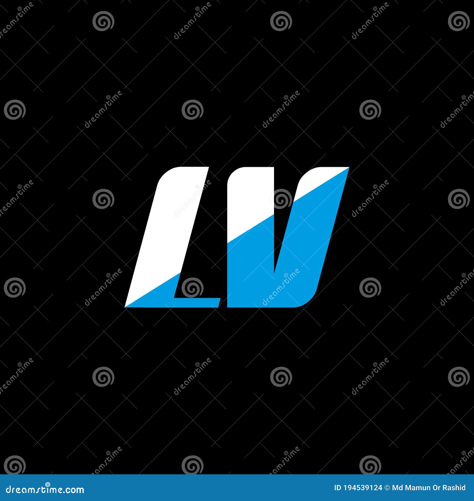 LV Letter Logo Design on Black Background. LV Creative Initials