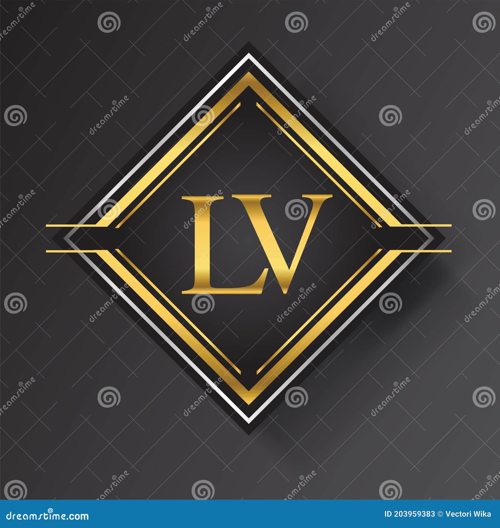 Lv l v black and yellow letter logo with swoosh Vector Image