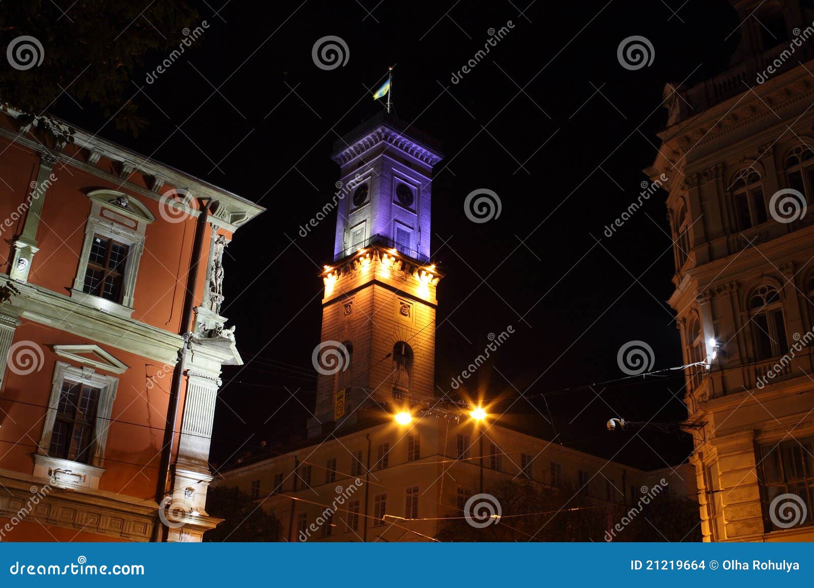 lviv city hall by night