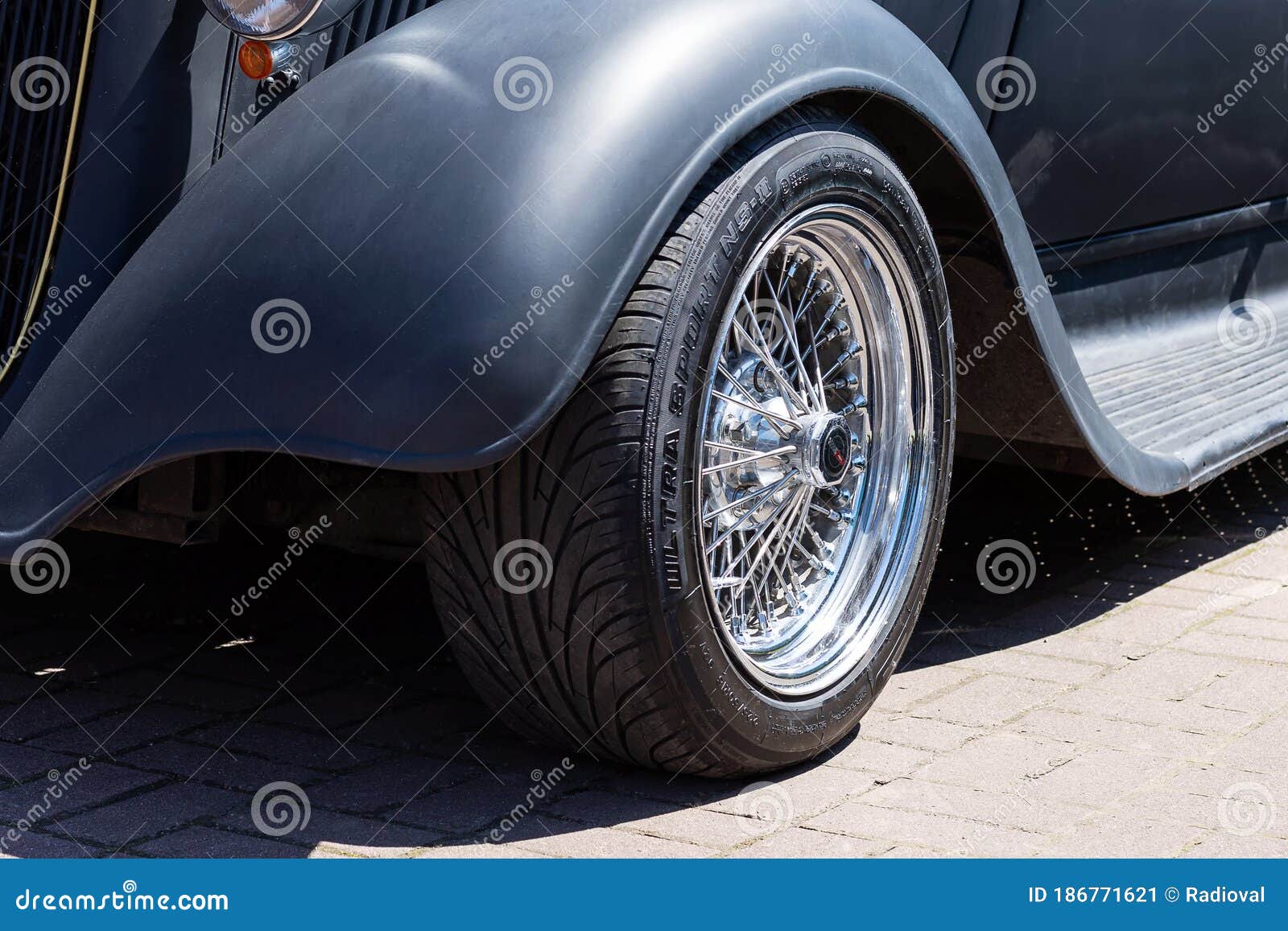 lviv ukraine. june 1, 2019. beautiful retro car wheel. close-up. leopolis grand prix