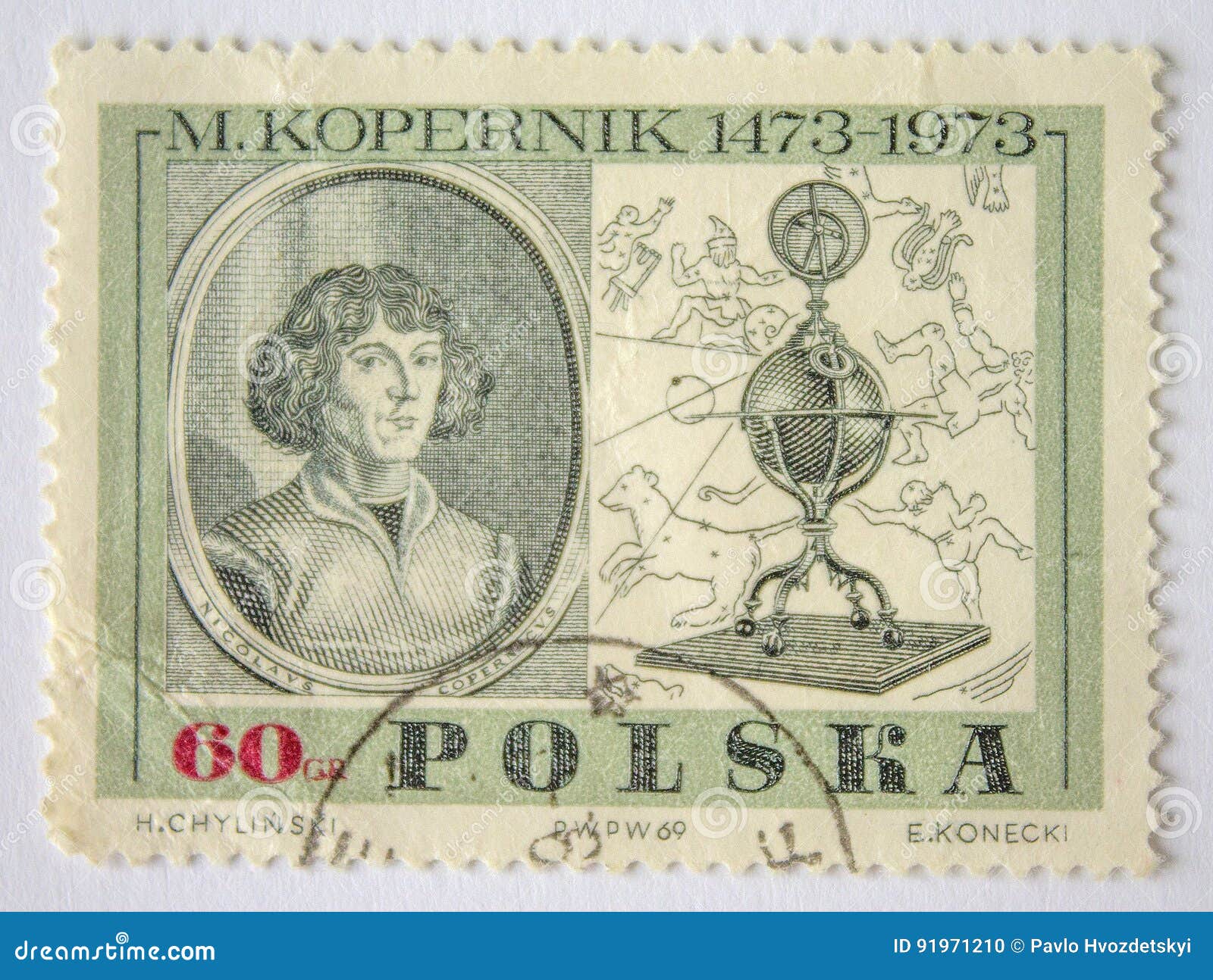 Lvov, Ukraine, 07 05 2017 M Kopernik stempel Polen 1951. Stempel mit Kopernik-Porträt in der Weinleseart