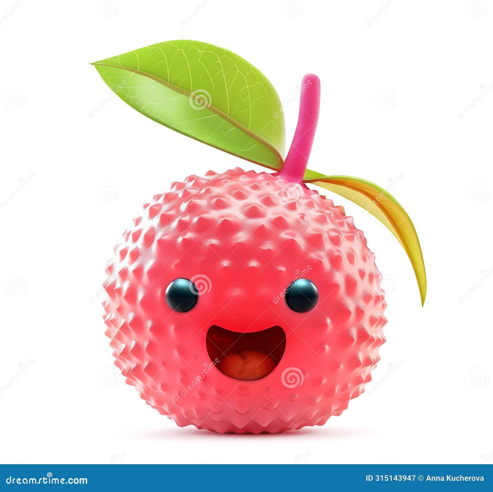 lychee character with a joyful expression and a green leaf