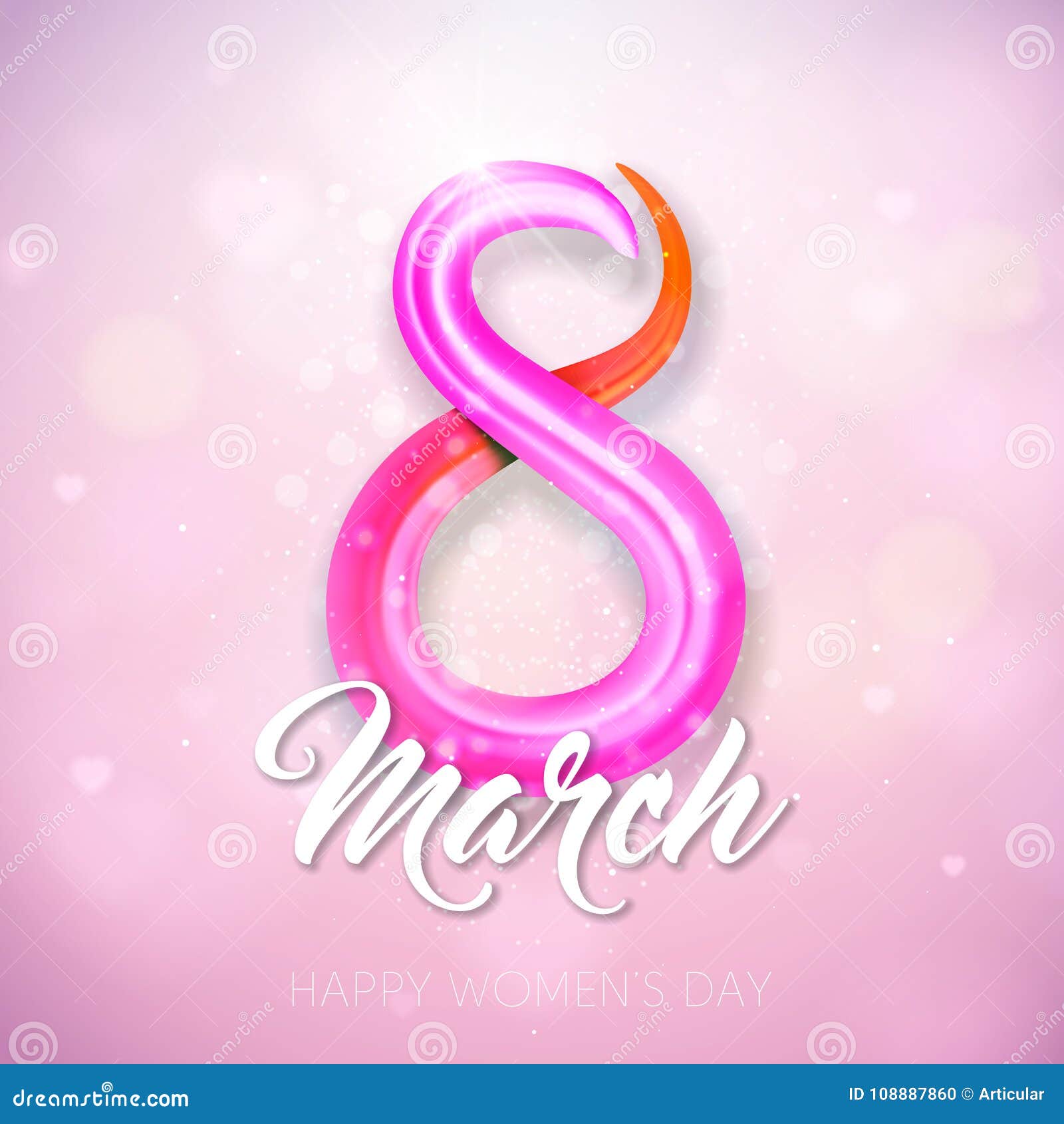 Lycklig illustration för dag för kvinna` s med bokstaven för typografi för abstrakt begrepp8 mars på rosa bakgrund Mall för vektorvårdesign för hälsningkort