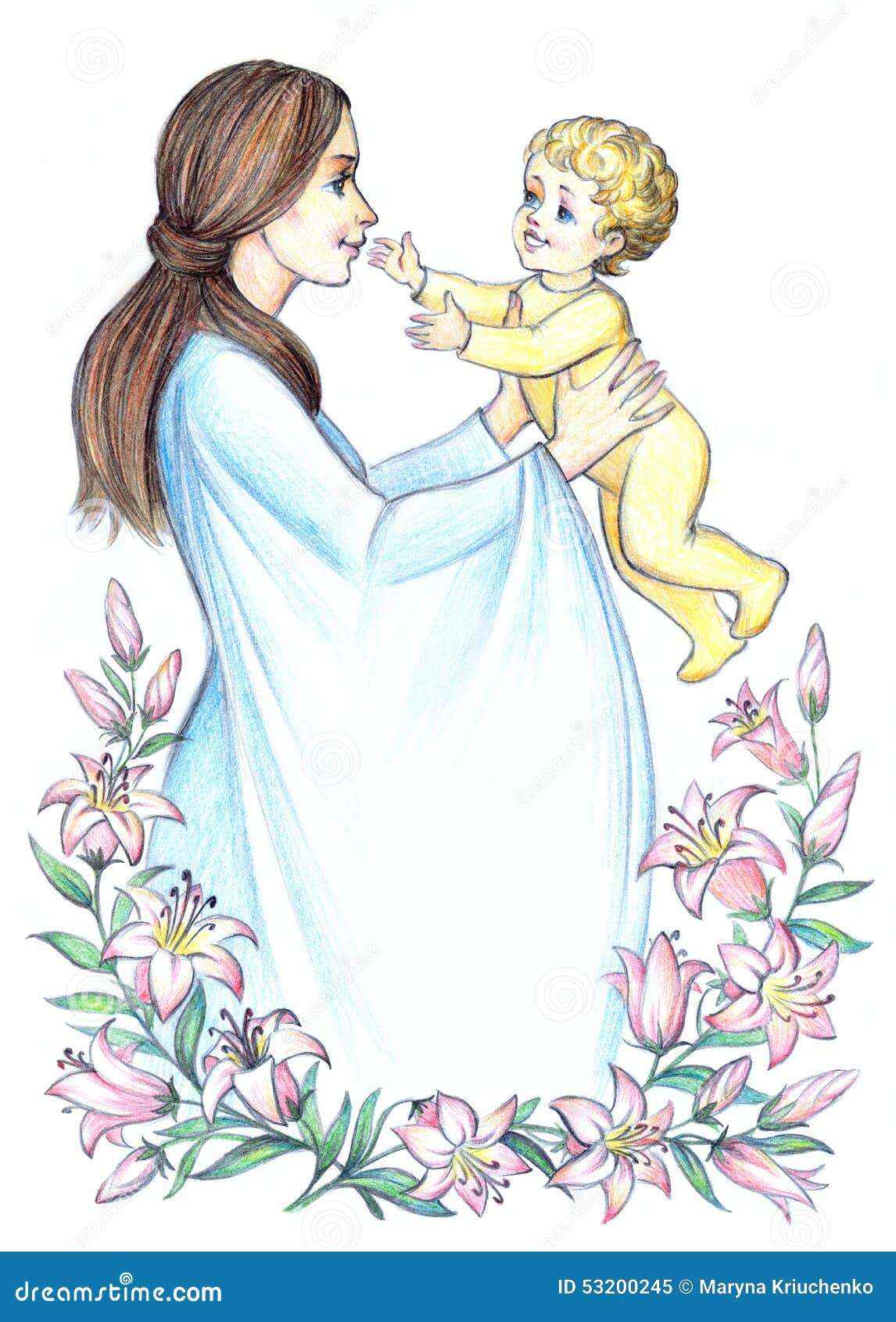 Мамочка с младенцем на руках рисунок