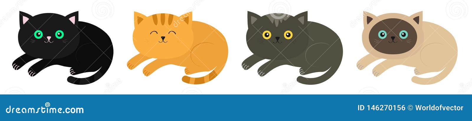 Lying Cat Icon Set Line Siamese Red Black Orange Gray Color Cats In Flat Design Style Cute Cartoon Character Different Eyes Stock Vector Illustration Of Isolated Creative