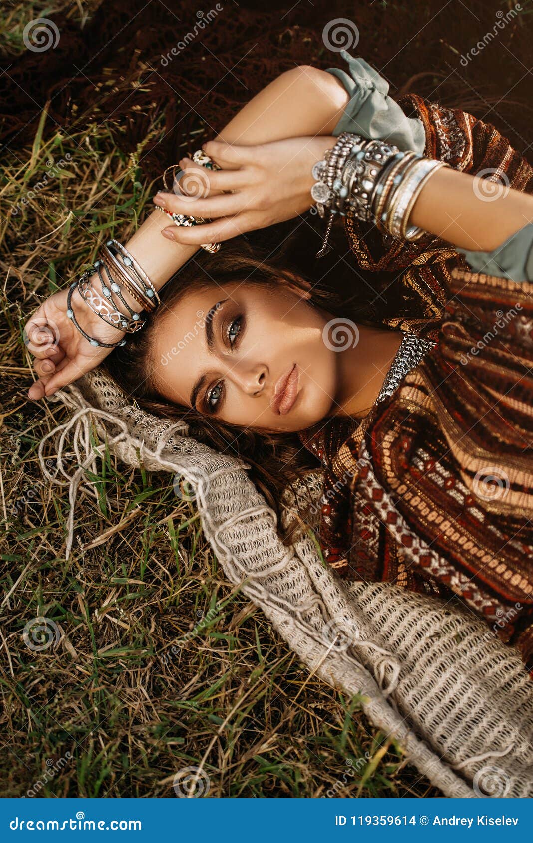 Lying hippie girl stock photo. Image of freedom, bangles - 119359614