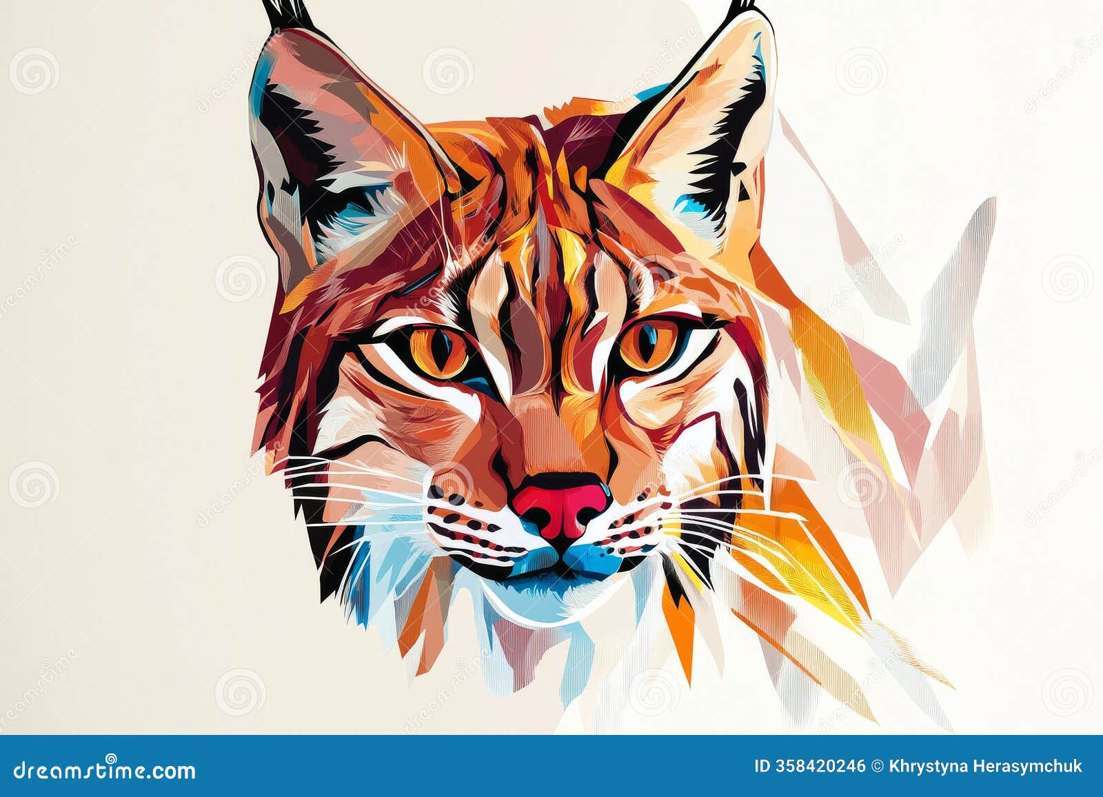 lynx , bold colors, graphic , stylized animal portrait, unique art style on a ai ganerated