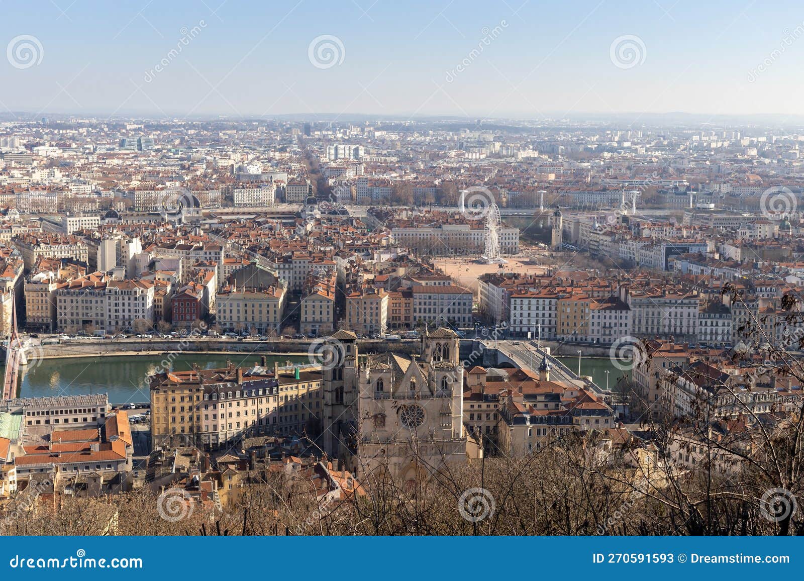 lyon panorama from top to city dowtown - france europe