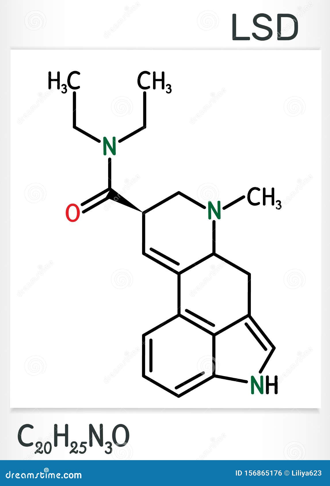 lysergic acid diethylamide, lsd molecule. it is a hallucinogenic drug. structural chemical formula