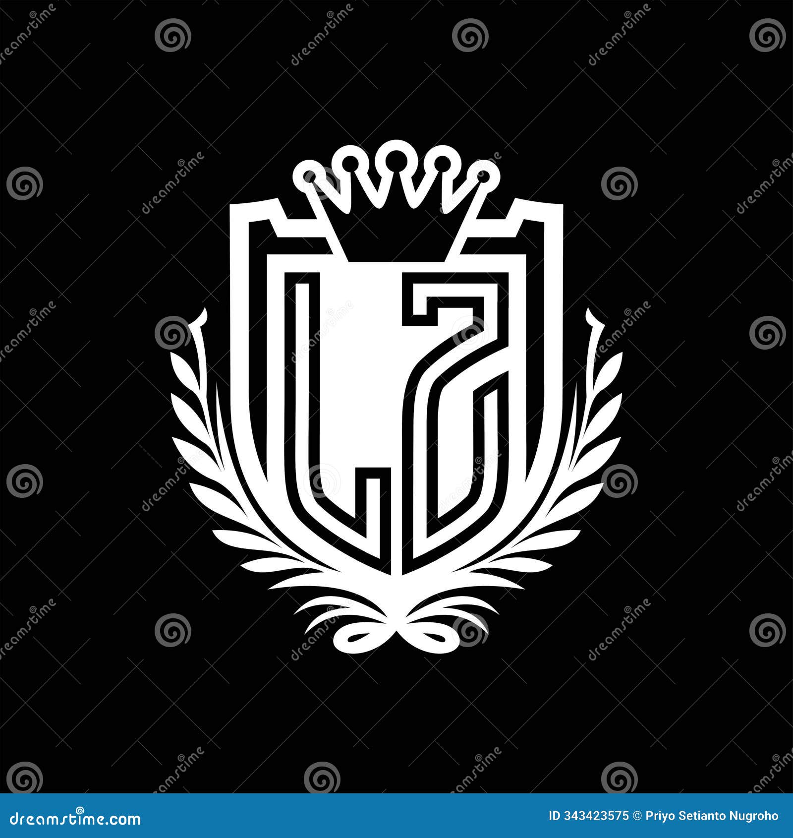 lz letter logo heraldic shield  with crown on black background template 