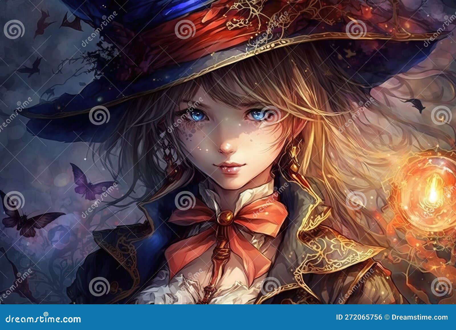 Menina Bruxa Mágica Com Anime Estilo Dos Desenhos Animados Arte