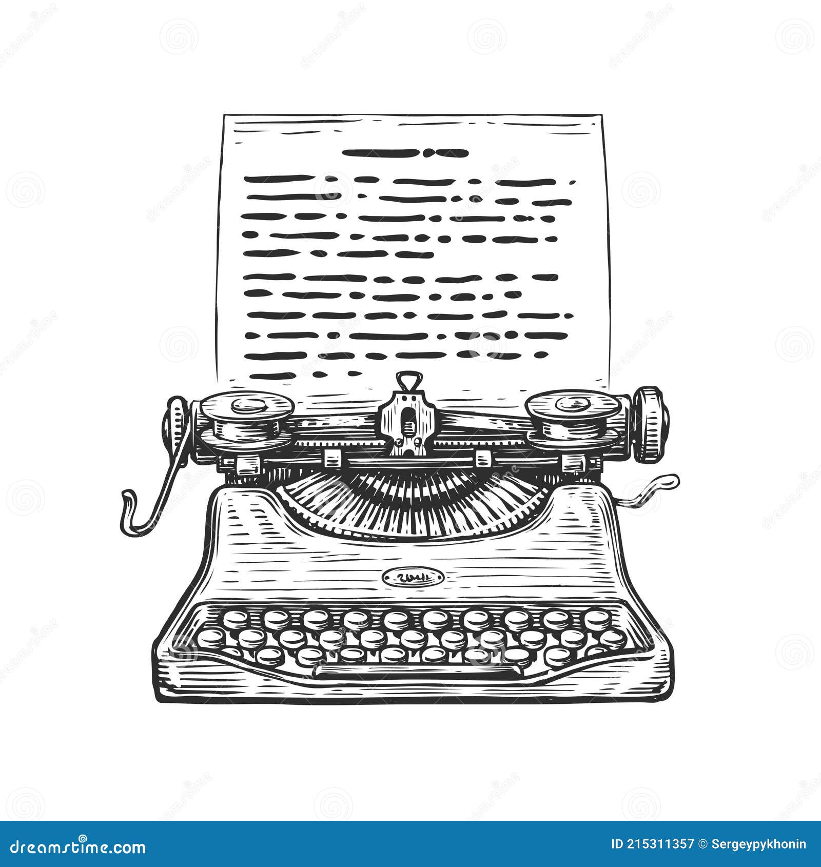 Máquina de escribir vintage boceto de máquina de escribir dibujado a mano  en estilo de grabado ilustración vectorial