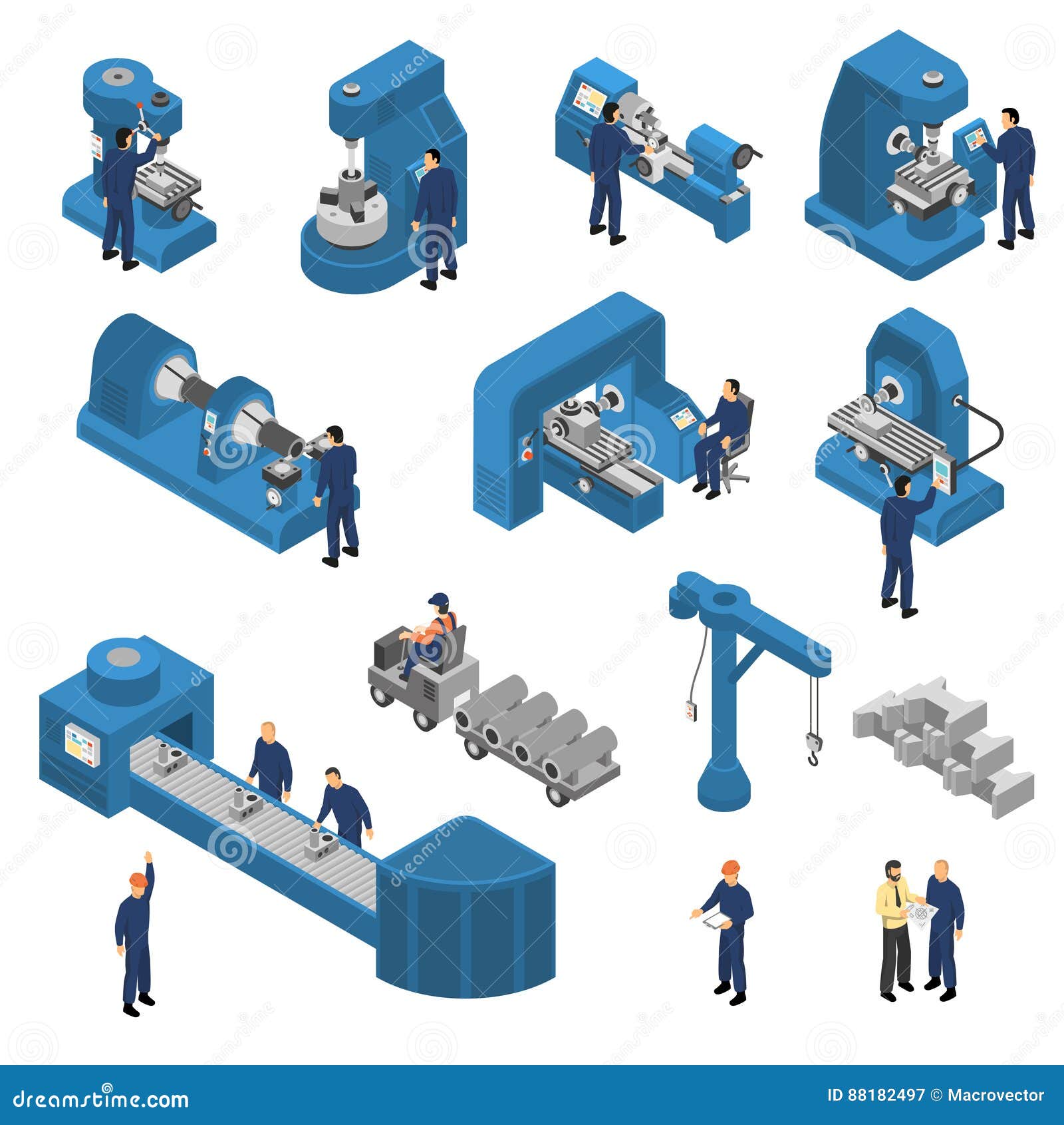 Máquinas-herramientas Con El Sistema Isométrico De Los Trabajadores  Ilustración del Vector - Ilustración de operador, cargador: 88182497