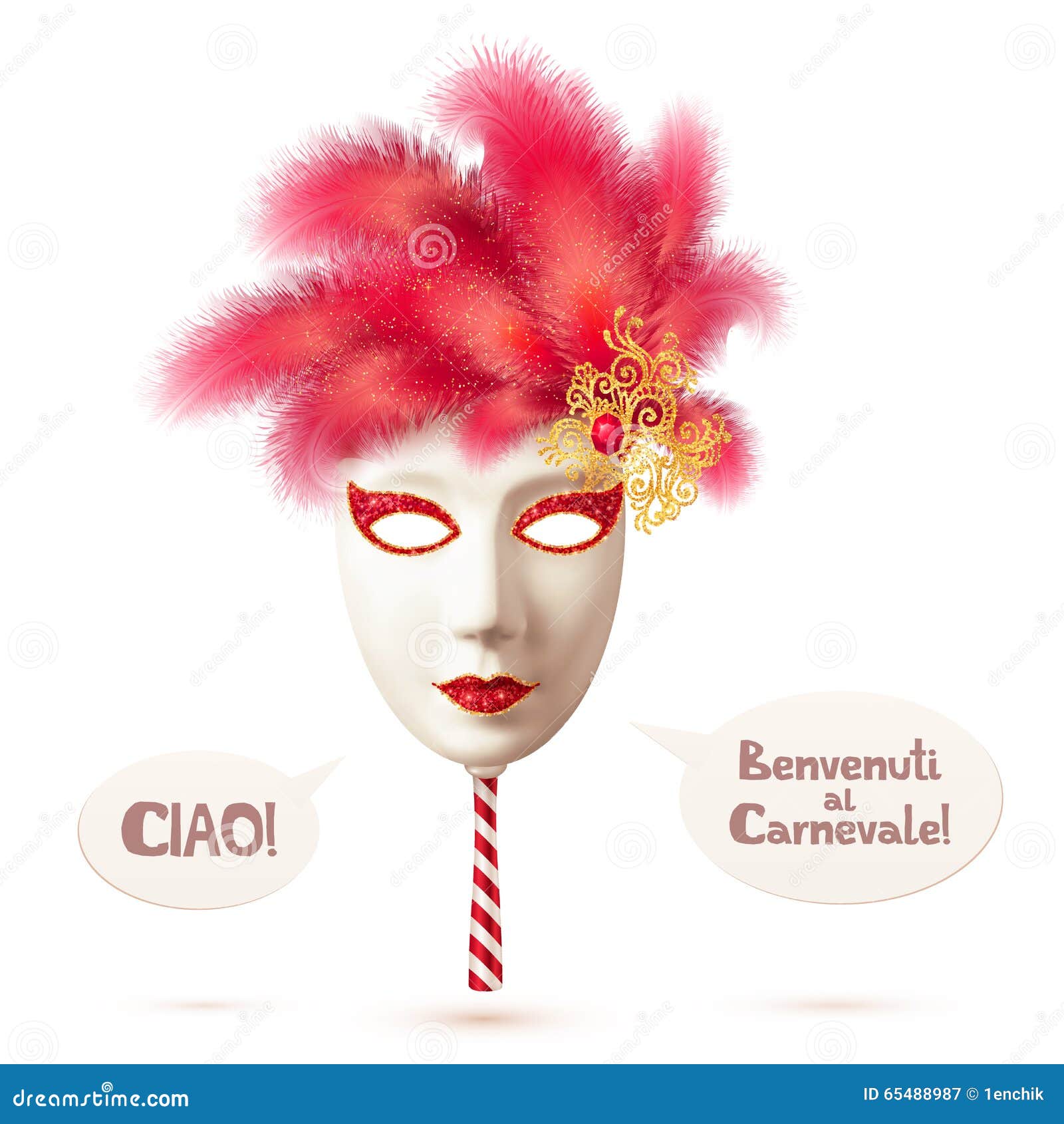 Máscara Realista Blanca Del Carnaval Del Vector Con Rojo Ilustración del  Vector - Ilustración de festival, disfraz: 65488987