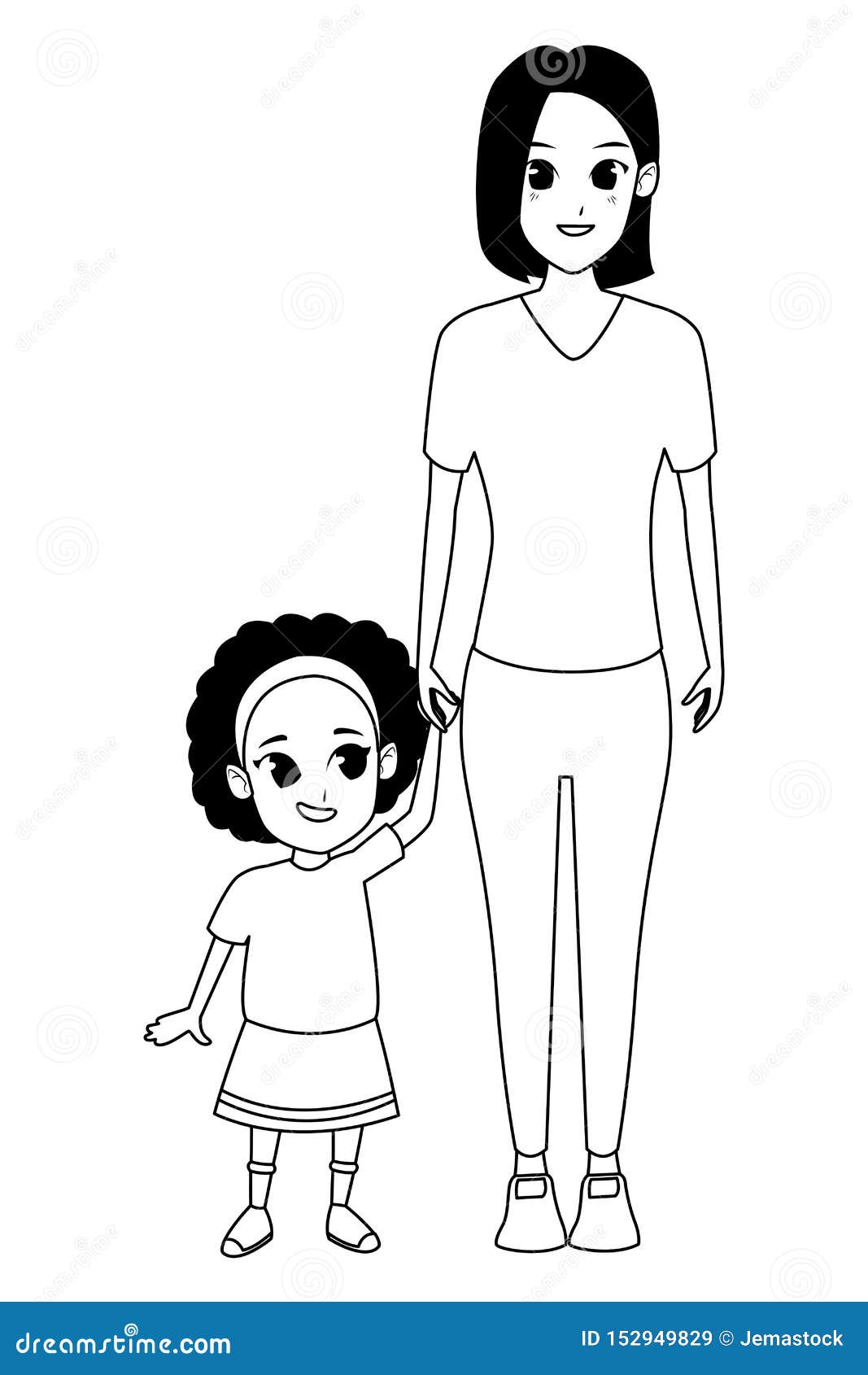 desenho vetorial no estilo de doodle. mãe solteira com filho