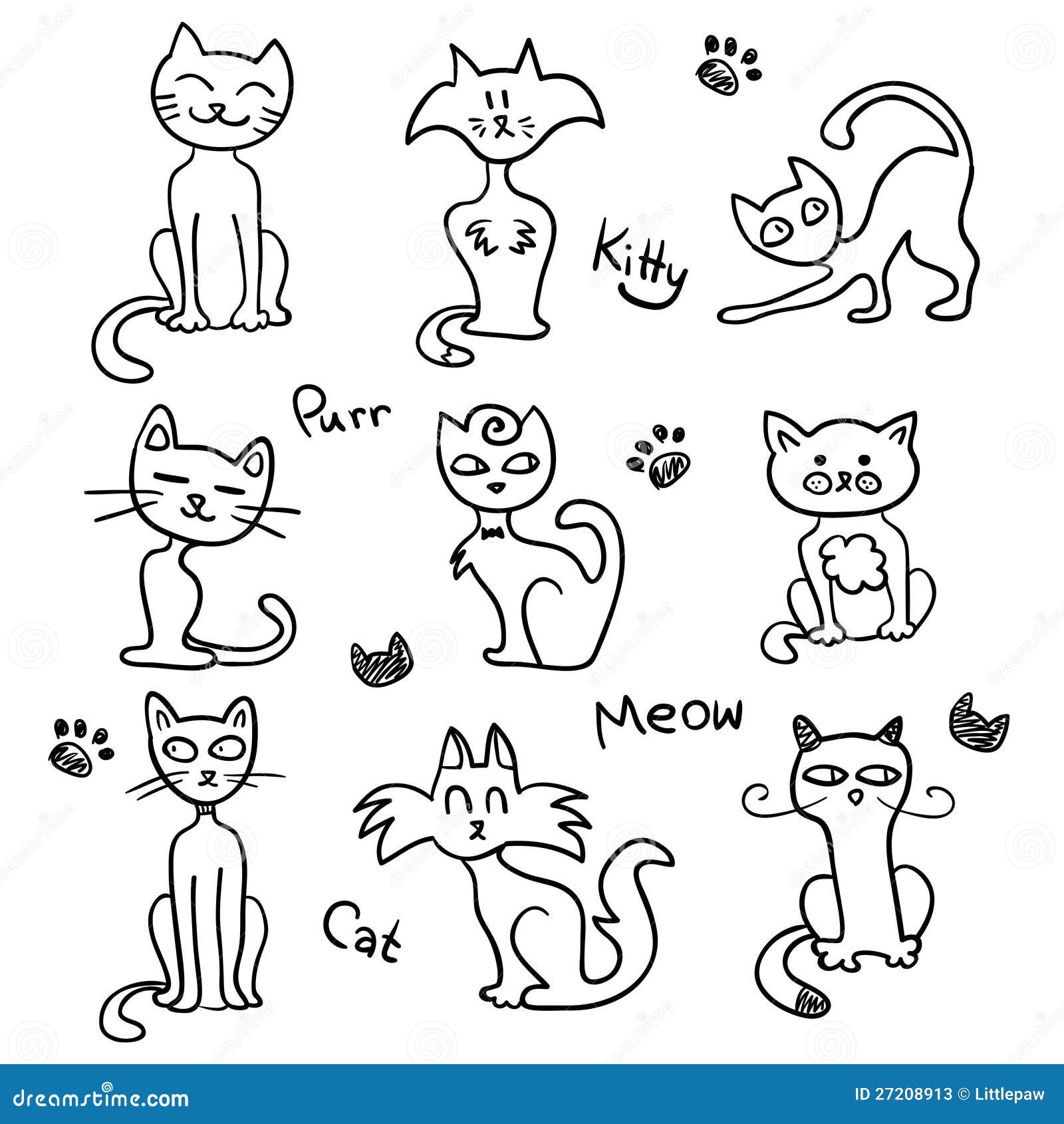 Vetores de Doodle De Gato Coleção De Ícones De Gatos Mão Desenhada