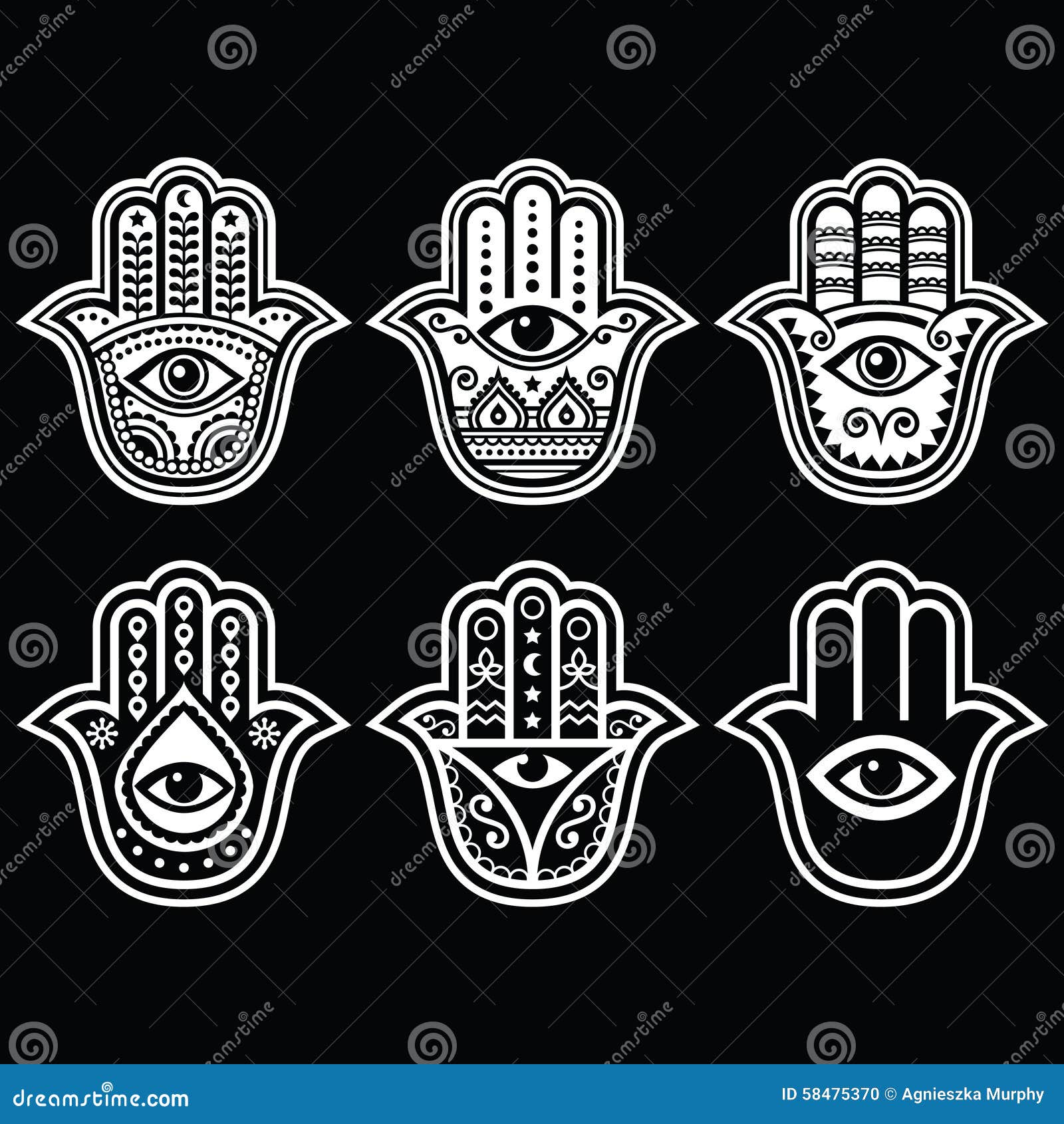 Um conjunto de tatuagens de mão hamsa.