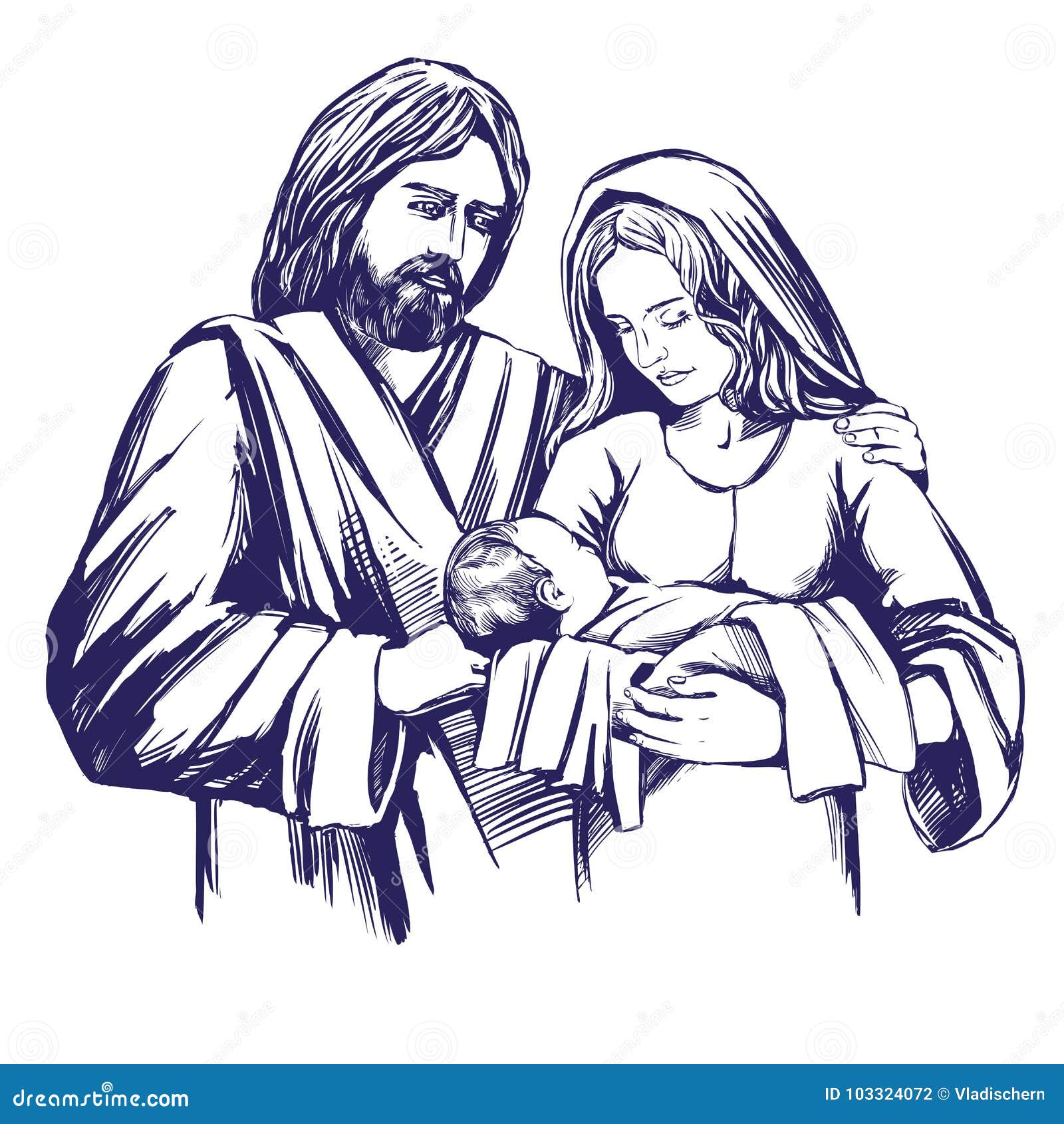 Madchen Das An Geschenke Fur Weihnachten Denkt Mary Joseph Und Das Baby Jesus Sohn Des Gottes Symbol Gezeichneten Vektorillus Vektor Abbildung Illustration Von Vektorillus Denkt
