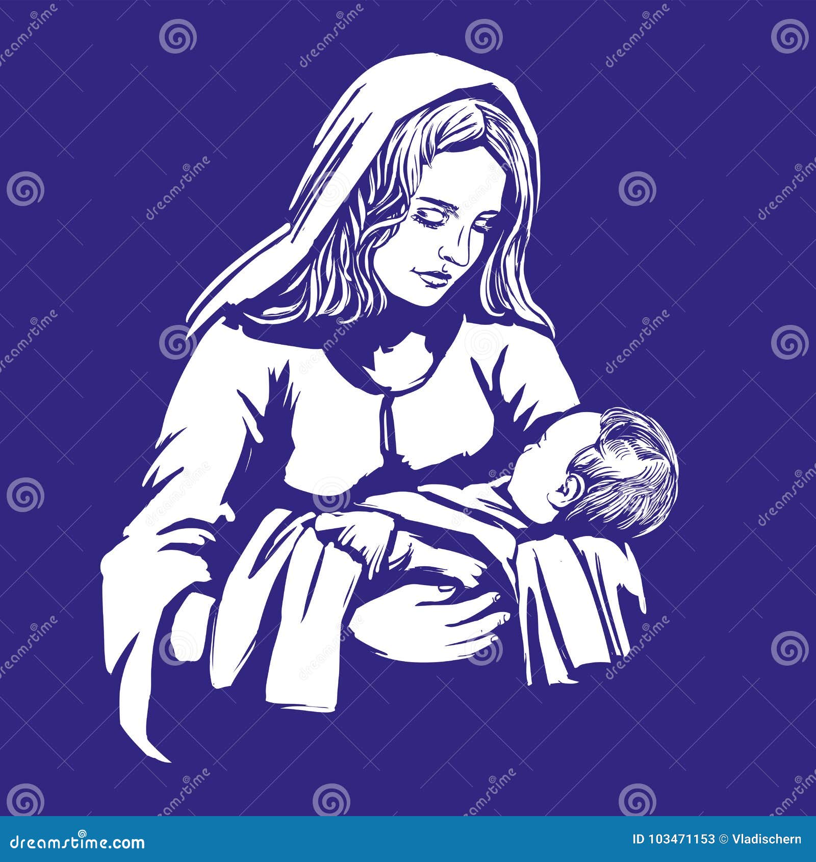 Madchen Das An Geschenke Fur Weihnachten Denkt Mary Und Baby Jesus Sohn Des Gottes Symbol Gezeichneten Vektorillustration Des Vektor Abbildung Illustration Von Sohn Weihnachten