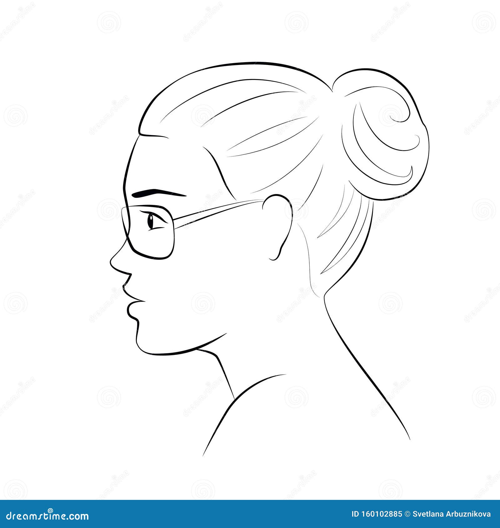 Madchen Mit Brille Schwarzer Umriss Auf Weissem Hintergrund Vektor Abbildung Illustration Von Kunst Auslegung 160102885