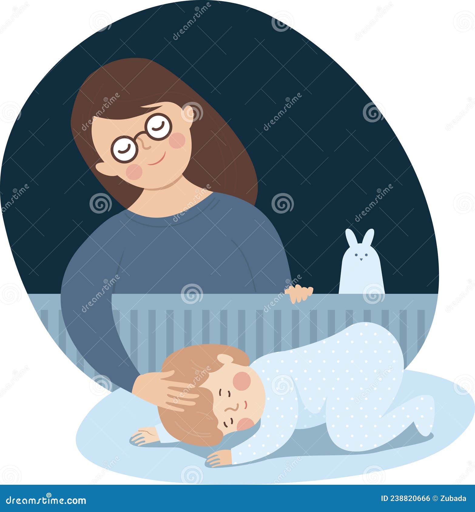 Mère Mettant Son Bébé Pour Dormir Dans Un Lit D'enfant. Une Femme