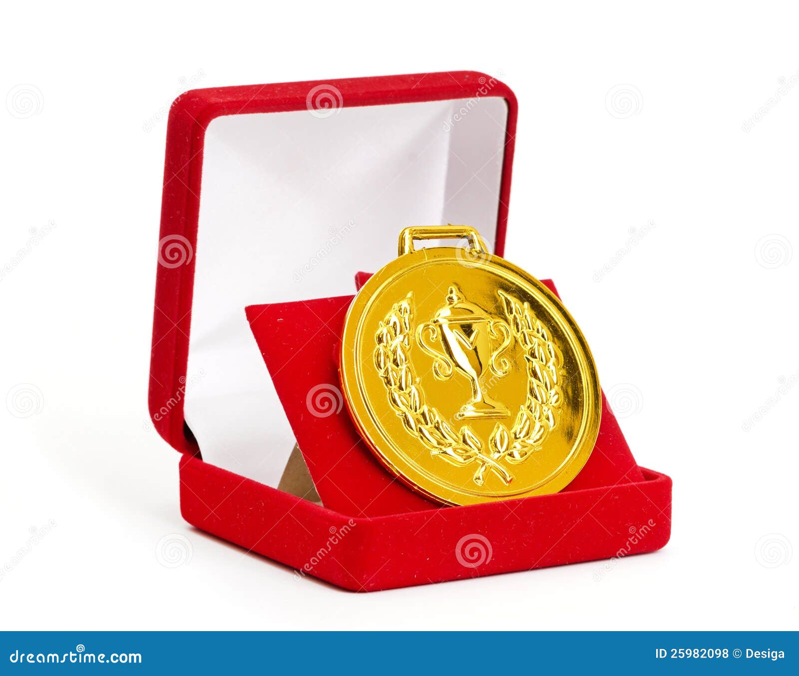 Médaille D'or Dans Le Cadre De Cadeau Rouge. Photo stock - Image du métal,  abord: 25982098