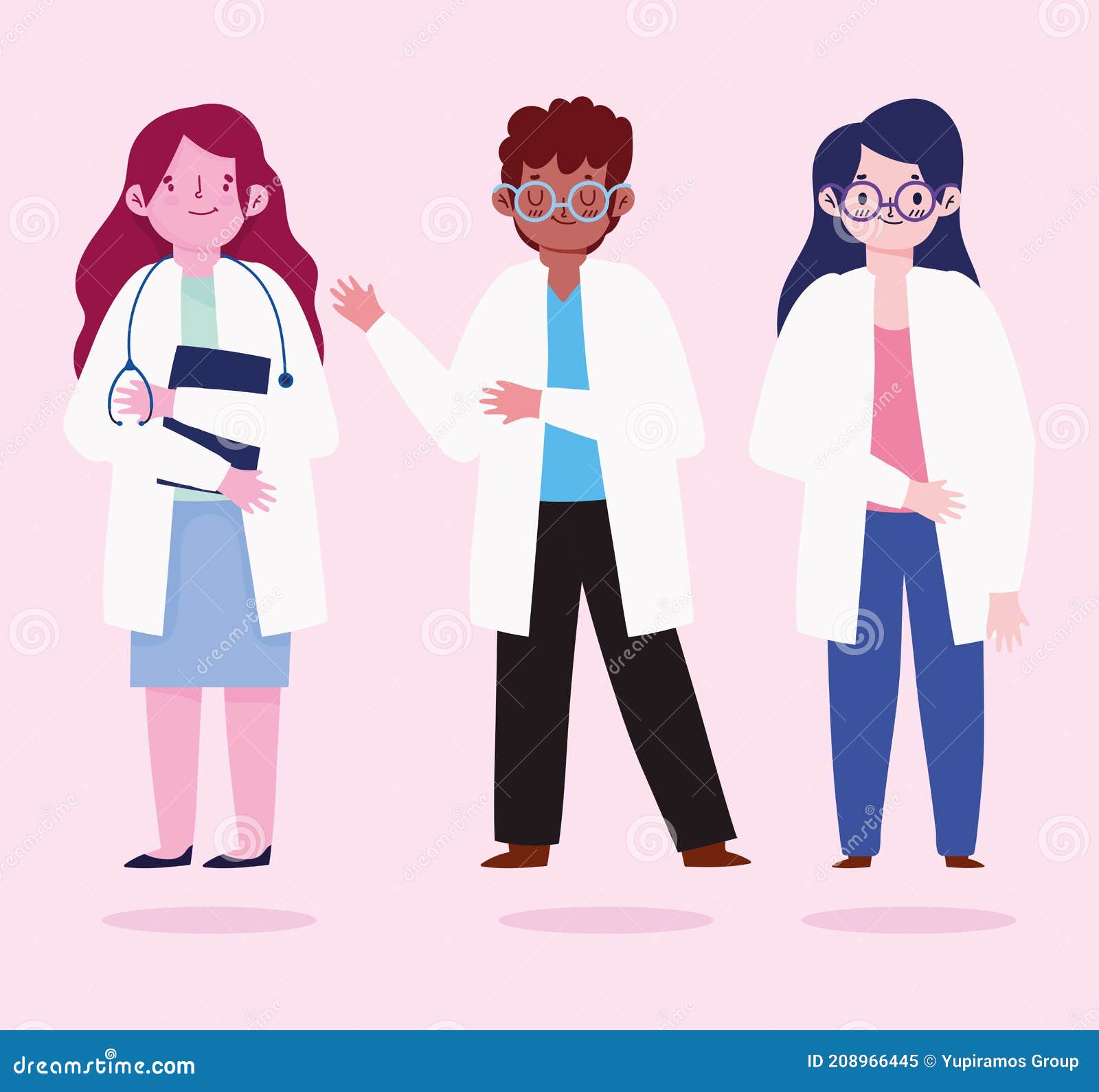 Conjunto de personagens de desenhos animados de médico e