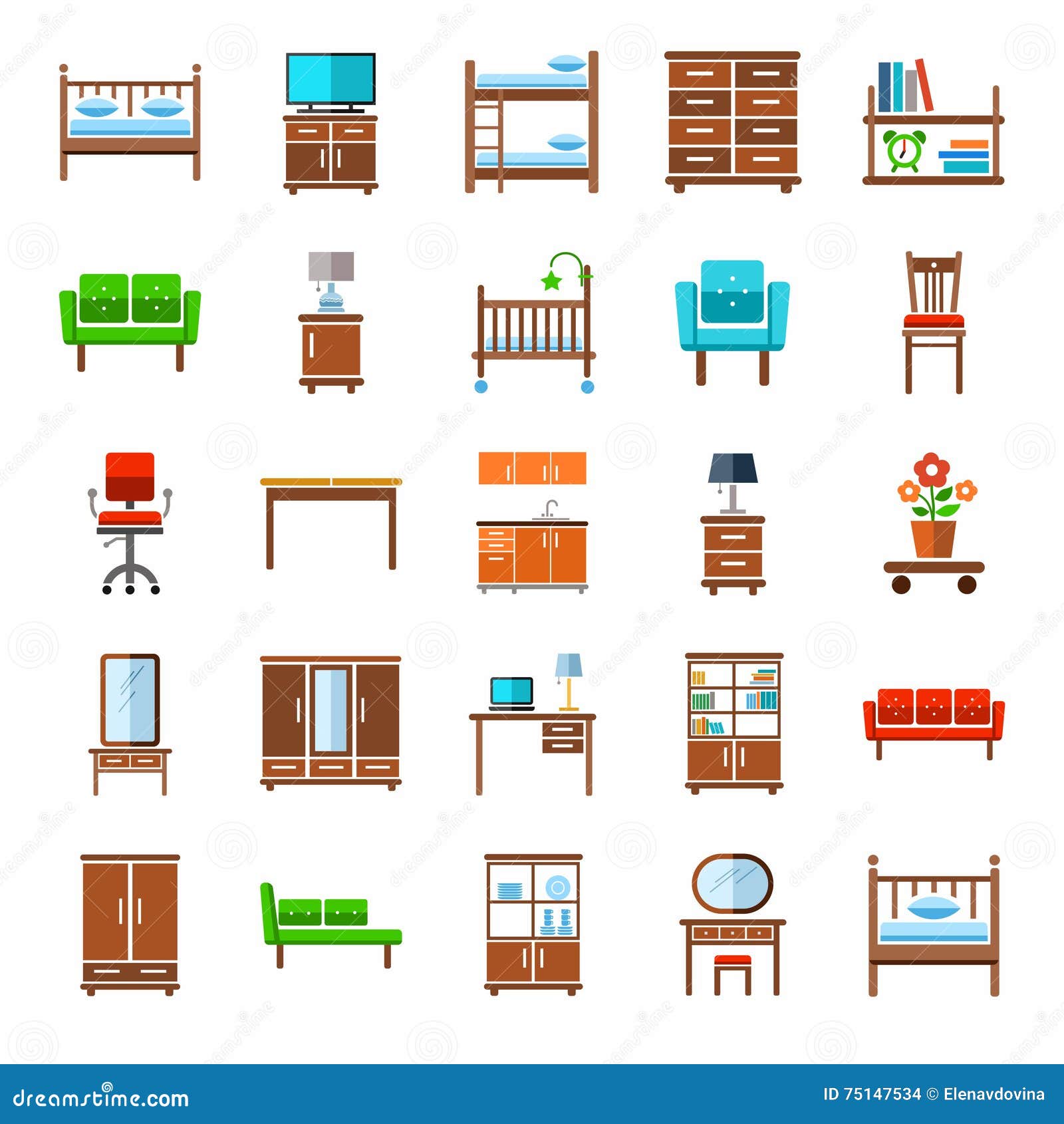 moderne moebel fuer haus, möbel, ikonen, gefärbt vektor abbildung. illustration von feldbett, Design ideen