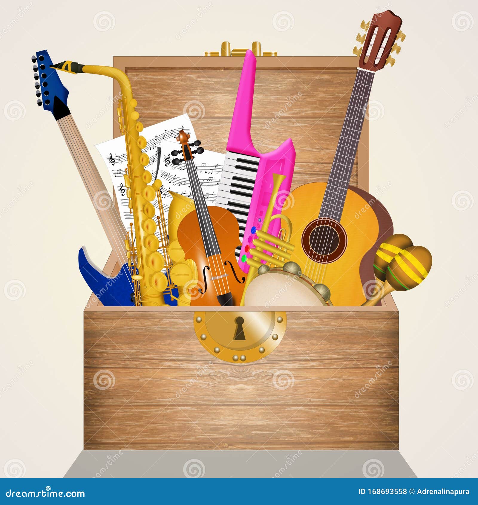 Música Instrumental Caja Stock de ilustración - Ilustración instrumental, venda: