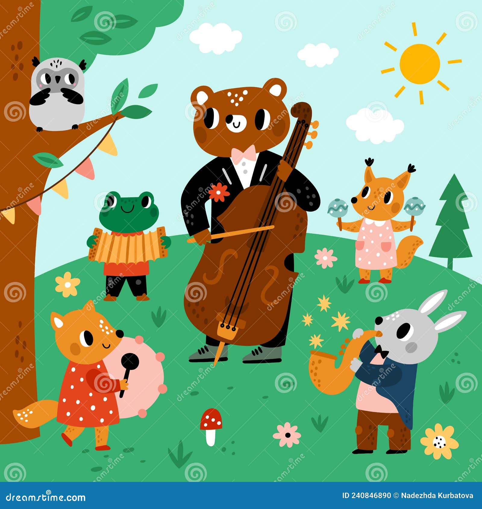 Músicos De Animales En El Bosque. Orquesta De Verano. Concierto De Niños. Personajes De Dibujos Animados Tocan Música. Quintado Co Ilustración del Vector - Ilustración de hospitalidad, animal: 240846890 Músicos De Animales En El Bosque. Orquesta De Verano. Concierto De Niños. Personajes De Dibujos Animados Tocan Música. Quintado Co Ilustración del Vector - Ilustración de hospitalidad, animal: 240846890