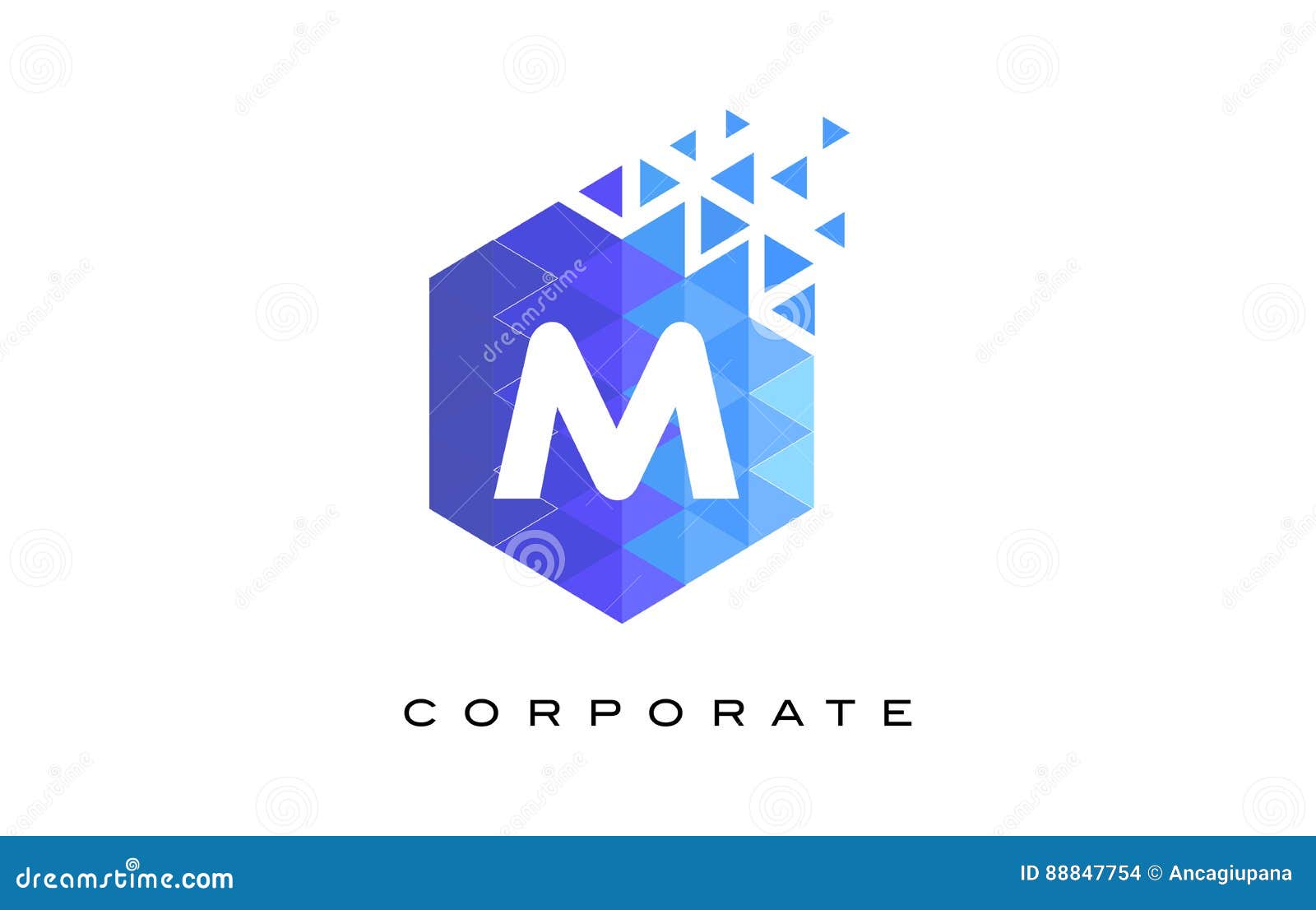 M Blue Hexagonal Letter Logo Design with Mosaic Pattern. Stock Vector
