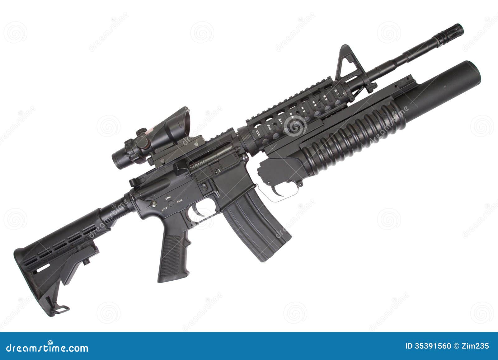 an m4a1 carbine equipped with an m203 grenade launcher