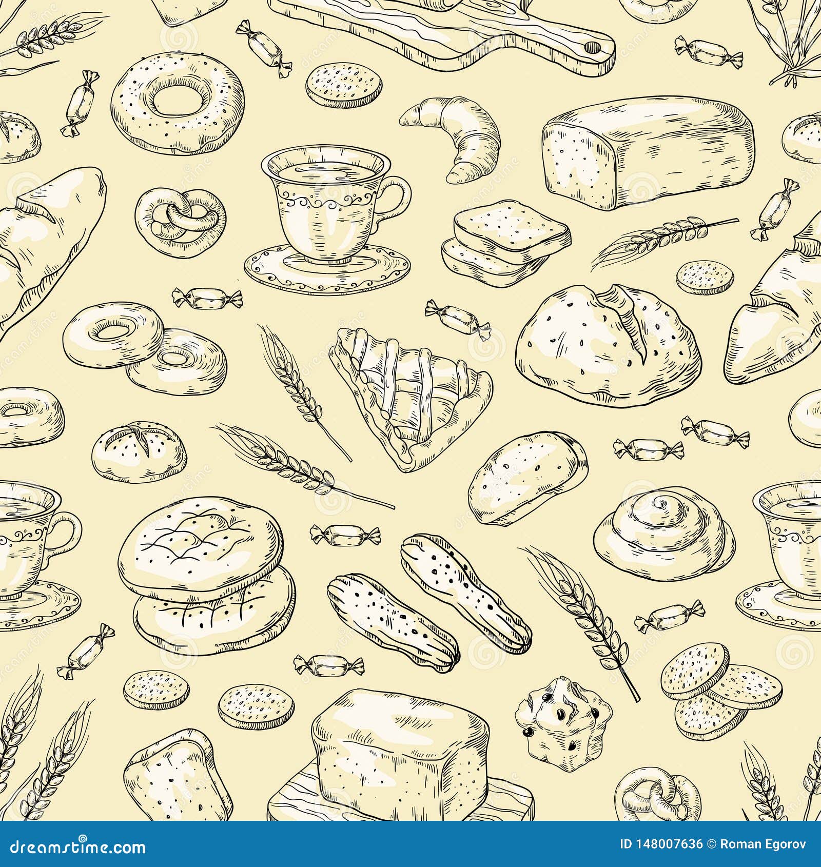 1903.m30.i130.n014.f.c06.250142509 hand drawn bakery pattern. vintage bread and cakes doodle sketch  template