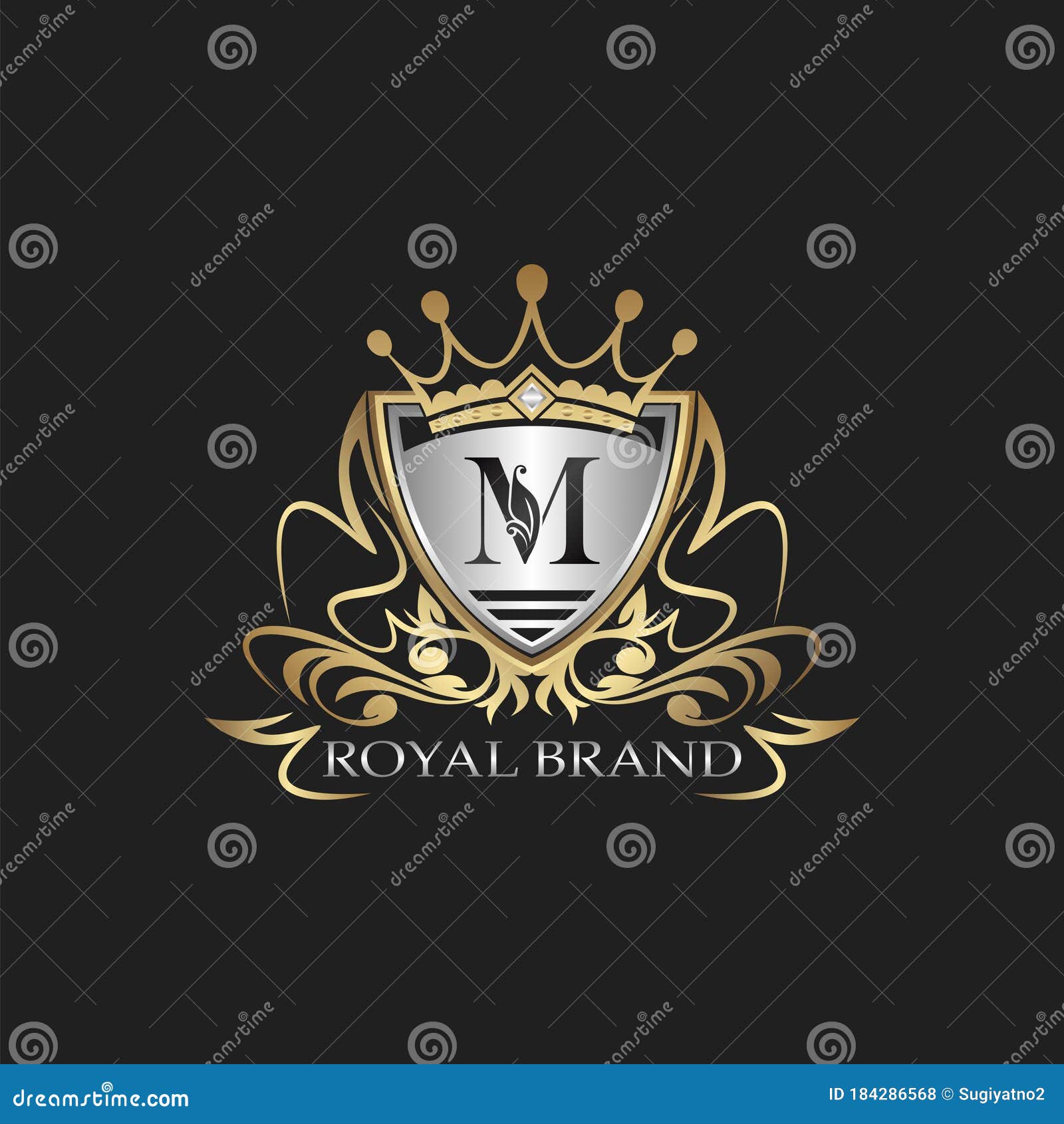 M Letter Gold Shield Logo. Elegant Vector Logo Badge Template with ...