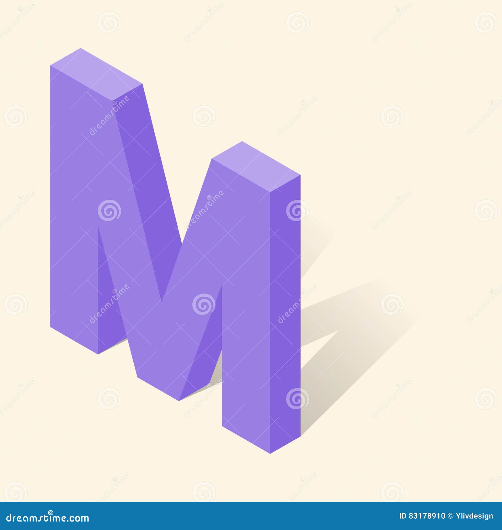 M Letter in Isometric 3d Style with Shadow Stock Vector Illustration