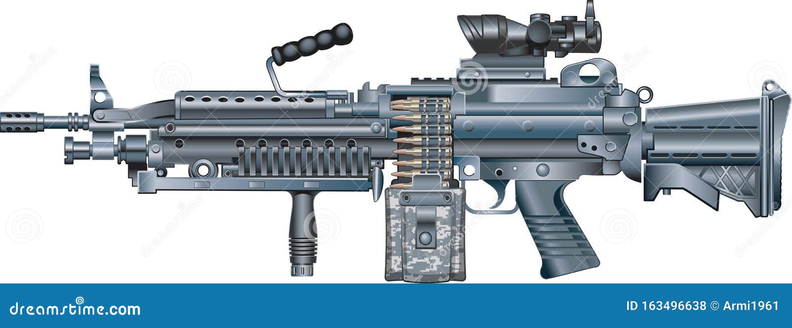 M249 SAW轻机枪向量例证. 插画包括有腋窝, 例证, 推土机, 战斗, 臂章, 手枪, 贪婪- 163496638