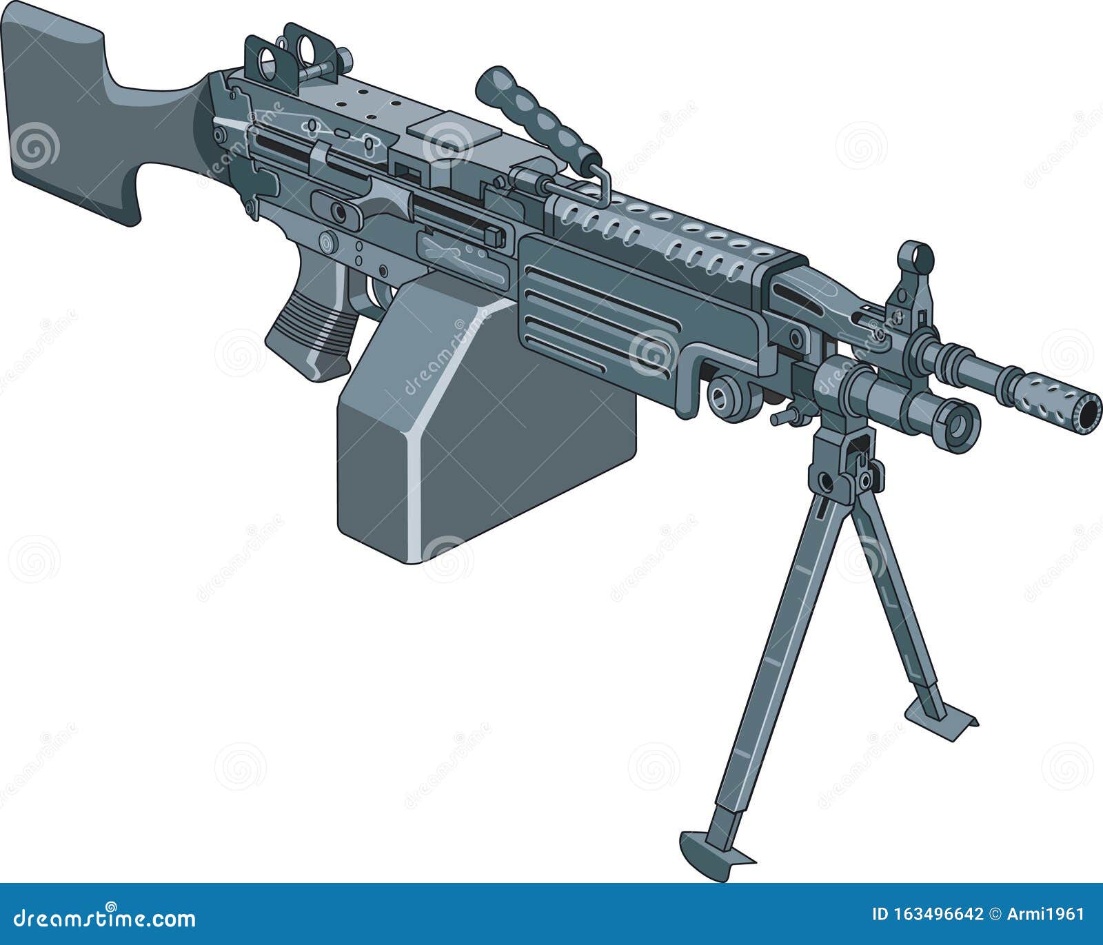 M249 SAW轻机枪库存例证. 插画包括有范围, 战场, 推土机, 军事, 权威, 枪炮, 火器- 163496642