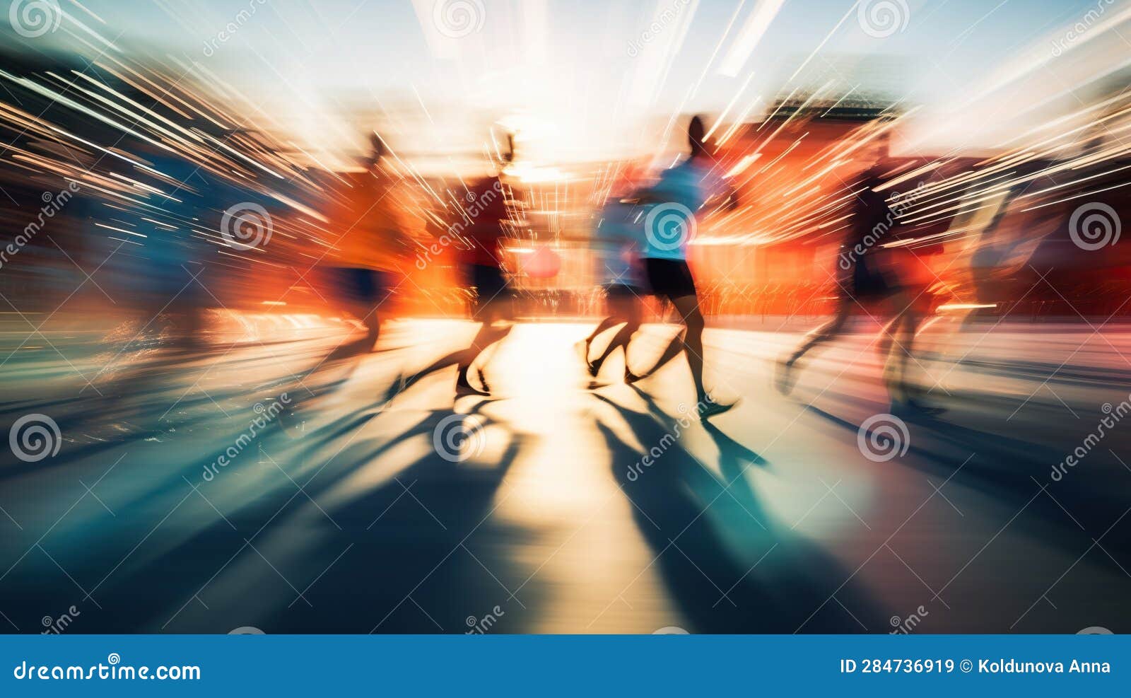 100m sports race with people motion blur view long exposure, concept of speed, created with generative ai technology